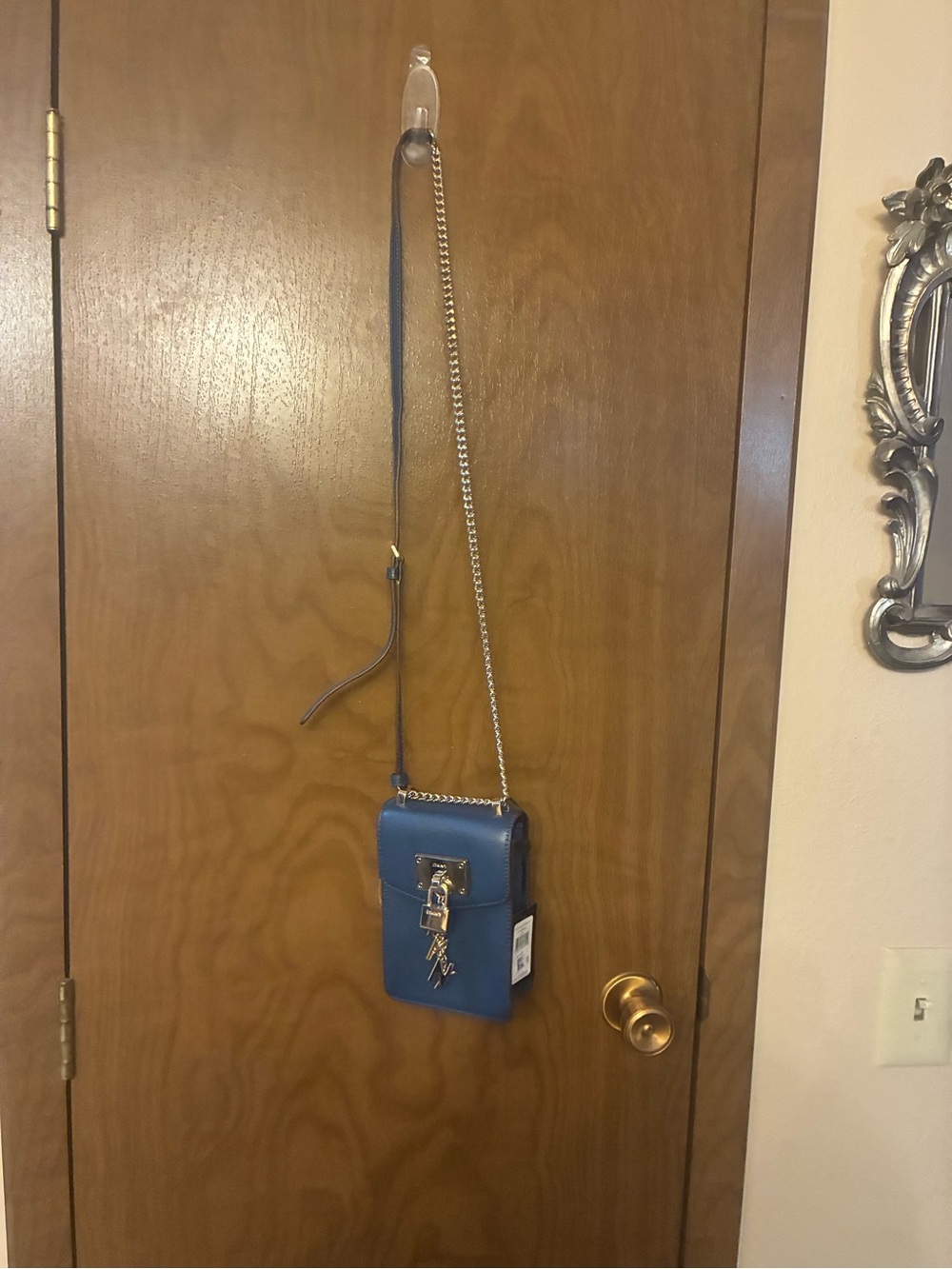 DKNY Blue Crossbody Phone Bag with Gold Hardware